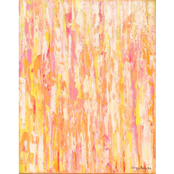 Abstract composition with white, yellow, orange, pink lines