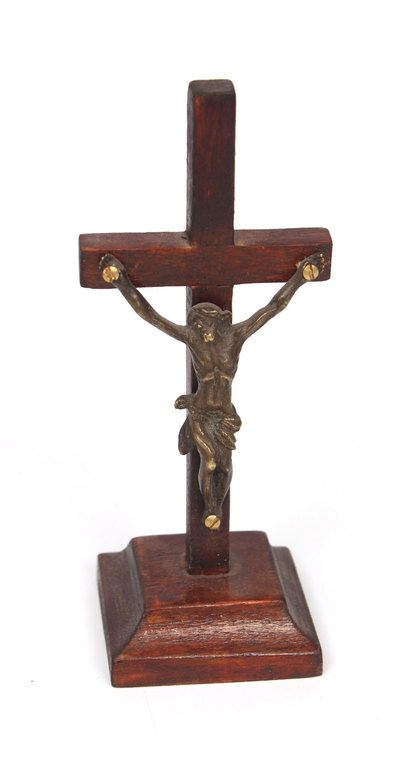 Wooden cross with a bronze figure