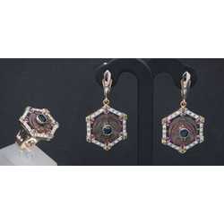 Gold jewelry set with diamonds, rubies and sapphires