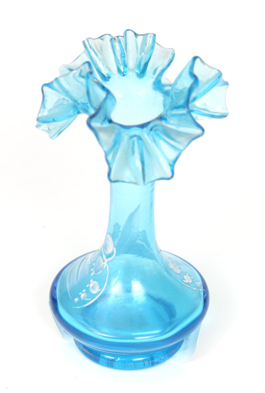 Blue glass vase with painting