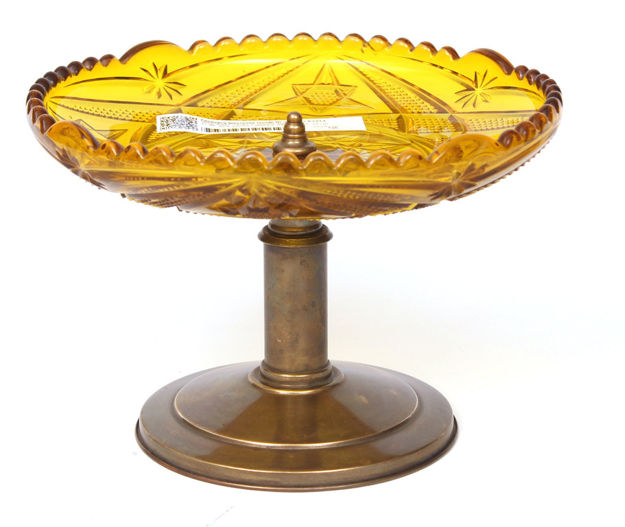 Glass fruit bowl with metal finish