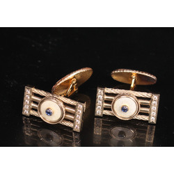 Gold cufflinks with enamel, sapphires and diamonds