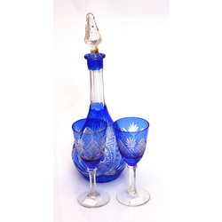 Stained glass decanter and two glasses