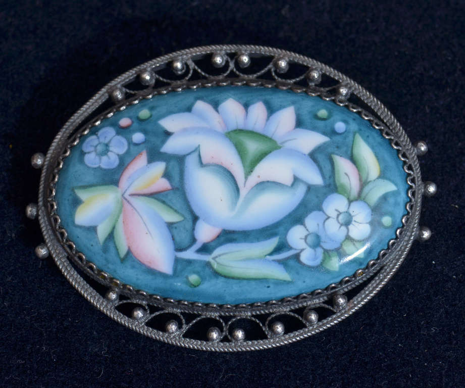 Silver brooch with painting