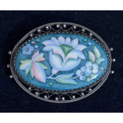 Silver brooch with painting