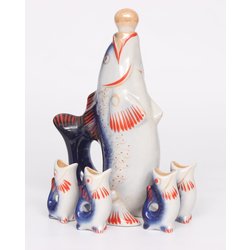 Porcelain set for liqueur - decanter with four glasses 