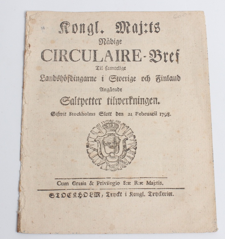Circular letter from King Gustav Adolf of Sweden