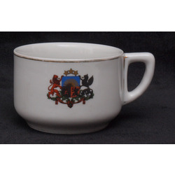 Porcelain mug with Latvian national coat of arms 