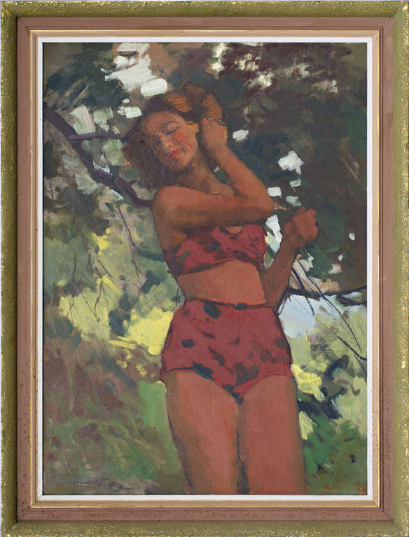 A woman in a swimsuit