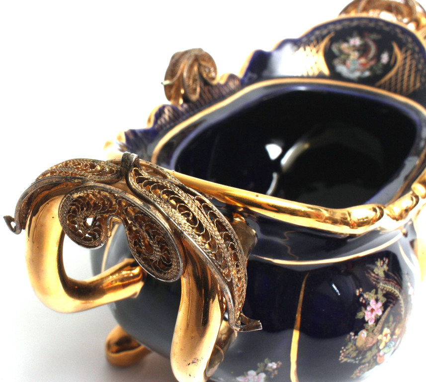 Decorative porcelain dish with cobalt ornaments