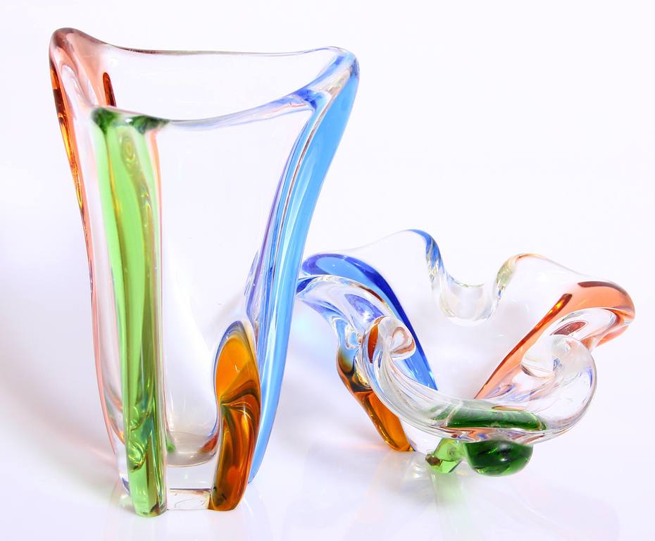 Glass set - vase and candy bowl