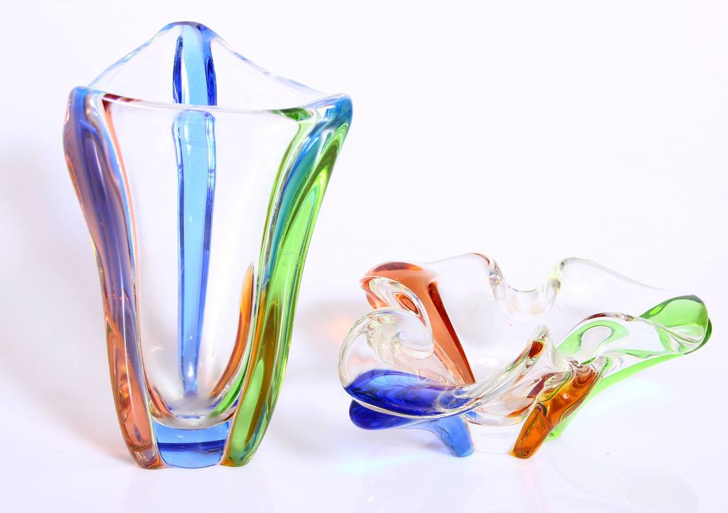 Glass set - vase and candy bowl