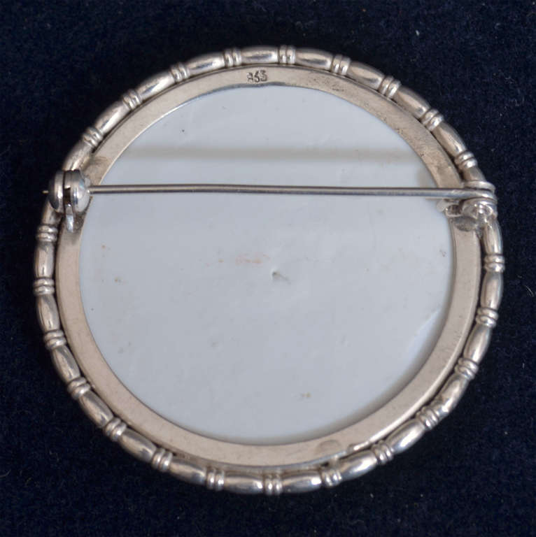 Silver Art Nouveau brooch with porcelain
