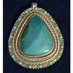 Gilded silver Art Nouveau brooch / pendant with turquoise