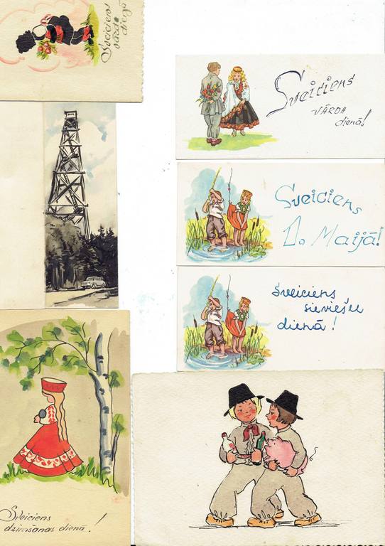 Hand-drawn postcards (7 pcs.)