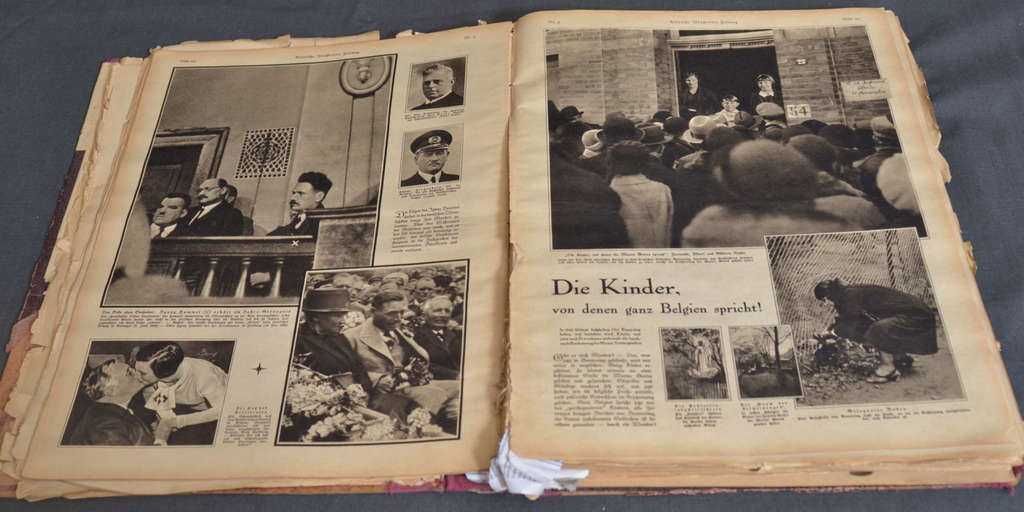 A collection of German newspapers, complete with a sketch of the ship 