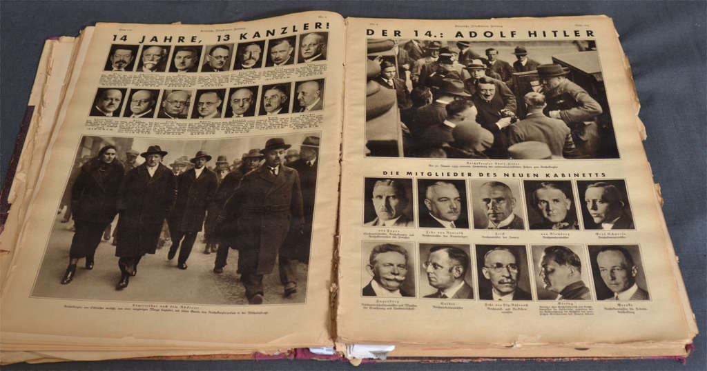 A collection of German newspapers, complete with a sketch of the ship 