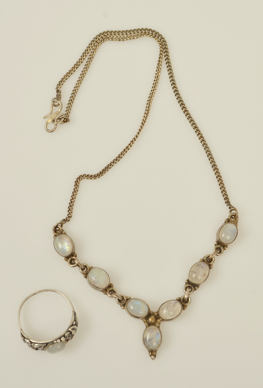 Комплект серебряных украшений арт-деко (ожерелье, кольцо)