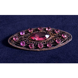 Art deco silver brooch with pink stones