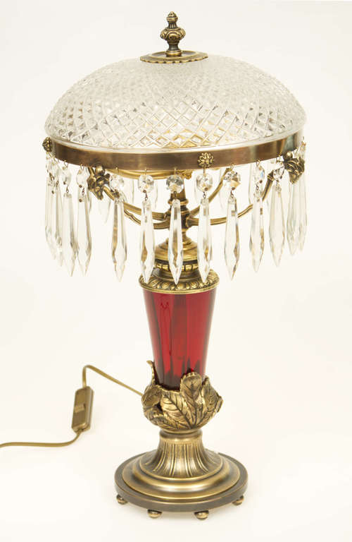 Electric lamp with crystal and ruby glass dome