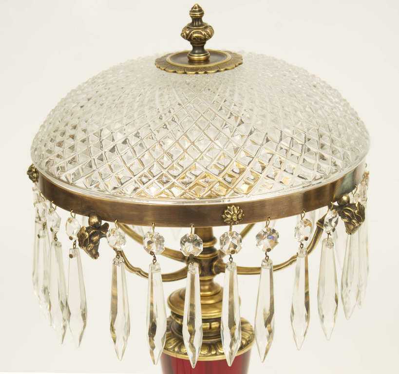 Electric lamp with crystal and ruby glass dome