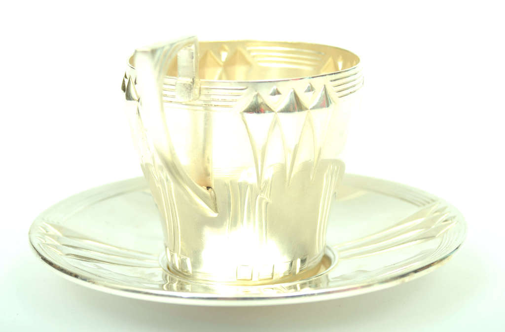 Silver-plated Art Nouveau cup with saucer