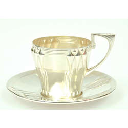 Silver-plated Art Nouveau cup with saucer