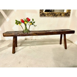 Wooden bench  glass vase