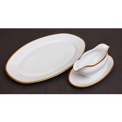 Porcelāna mērces trauks un servējamais šķivis