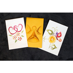 Card set, 3 pcs. (hearts, angel, flowers)