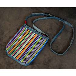 Colorful shoulder bag (stripes / denim)