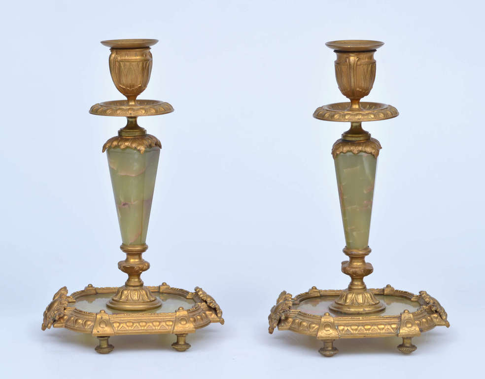 Bronze candlesticks with onyx (2 pcs)