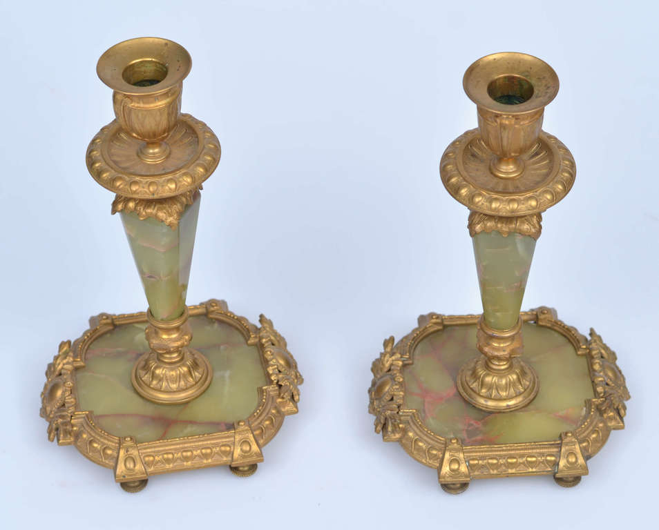 Bronze candlesticks with onyx (2 pcs)