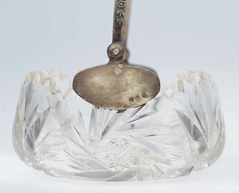 Crystal dish with silver handle