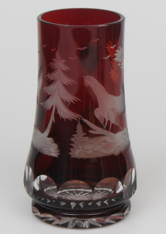 Iļģuciema stikla dzērienu krūka ar putnu attēliem