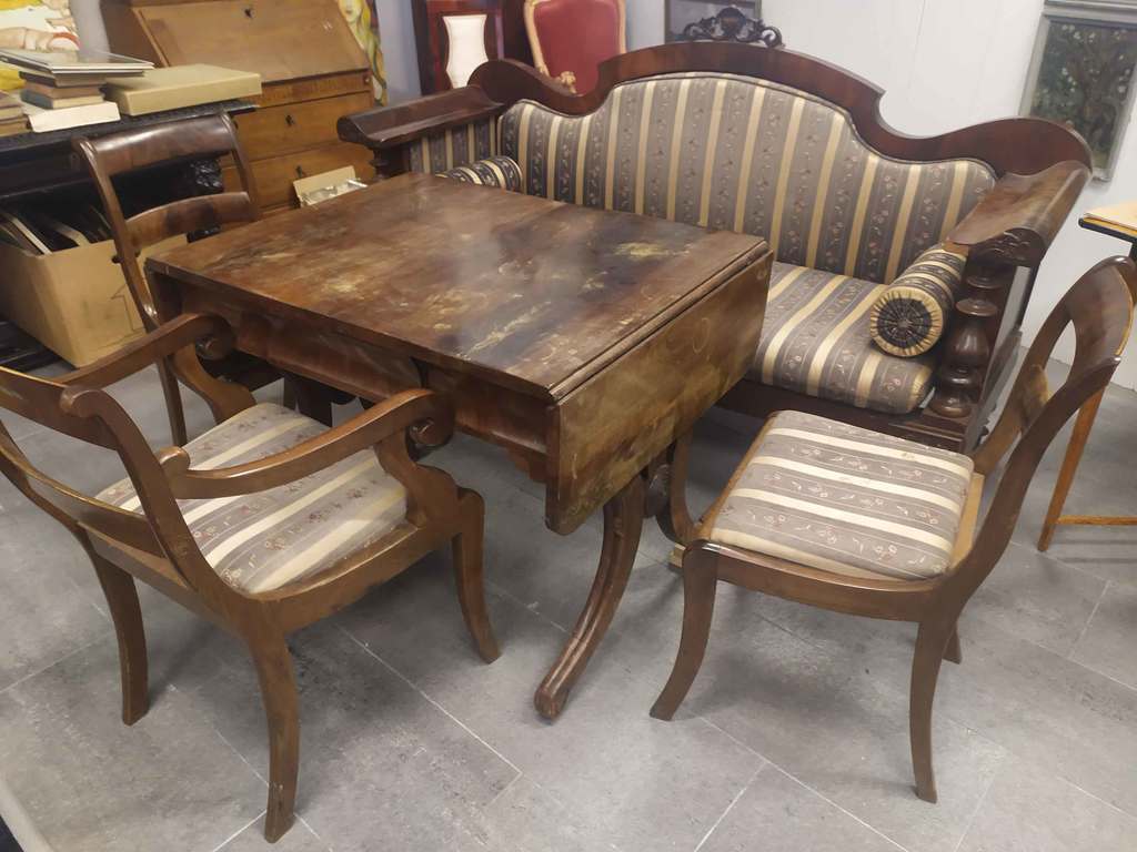 Biedermeier style furniture set - sofa, table, 3 chairs