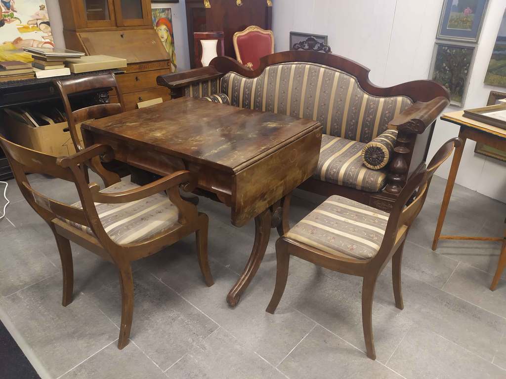 Biedermeier style furniture set - sofa, table, 3 chairs