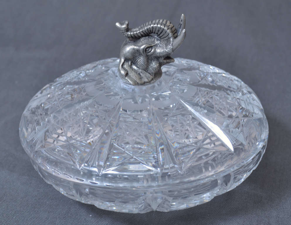 Crystal candy bowl with silver-plated elephant