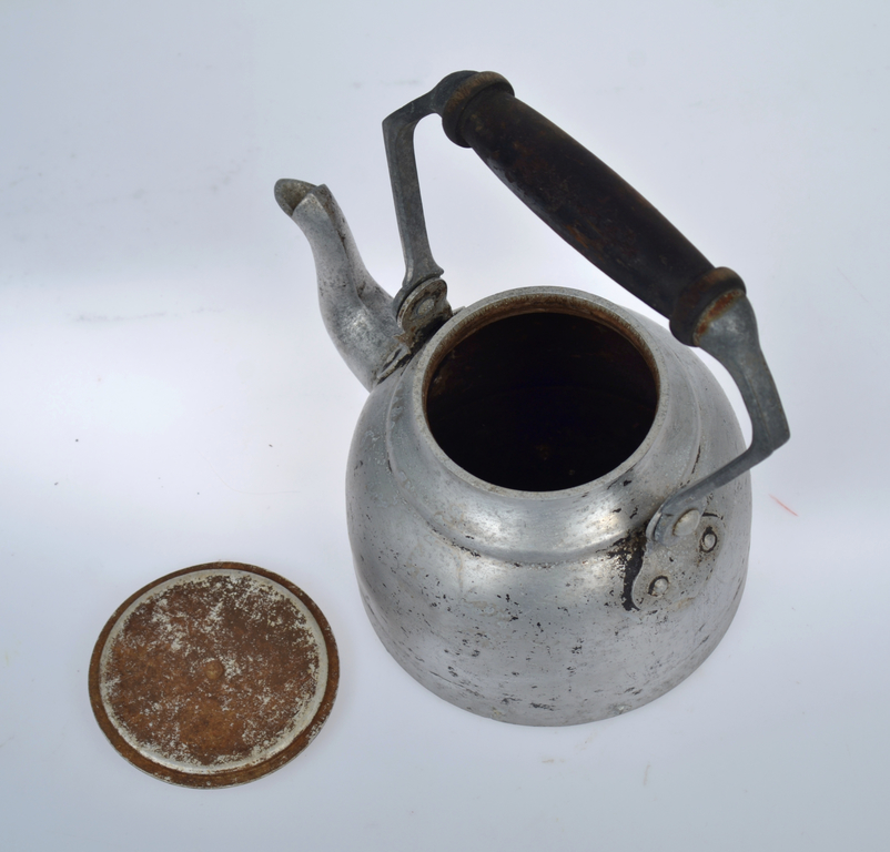 Metal teapot with Latvian stamp