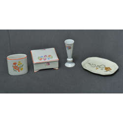 Porcelain exhibition set - vase, chest, plate and dish