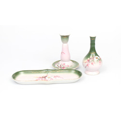 Porcelain set - candlestick, vase, dish