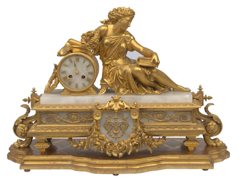 Empire style gilded bronze fireplace clock
