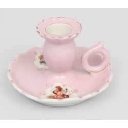 Kuznetsov pink porcelain candlestick with angels