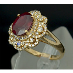 Gold ring with 98 natural diamonds and 1 natural ruby (LGF)