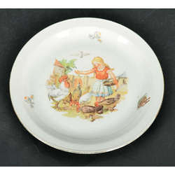 Porcelain plate girl with chicken