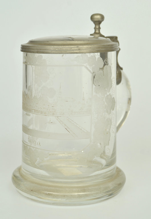 Glass beer cup with a panorama of Riga
