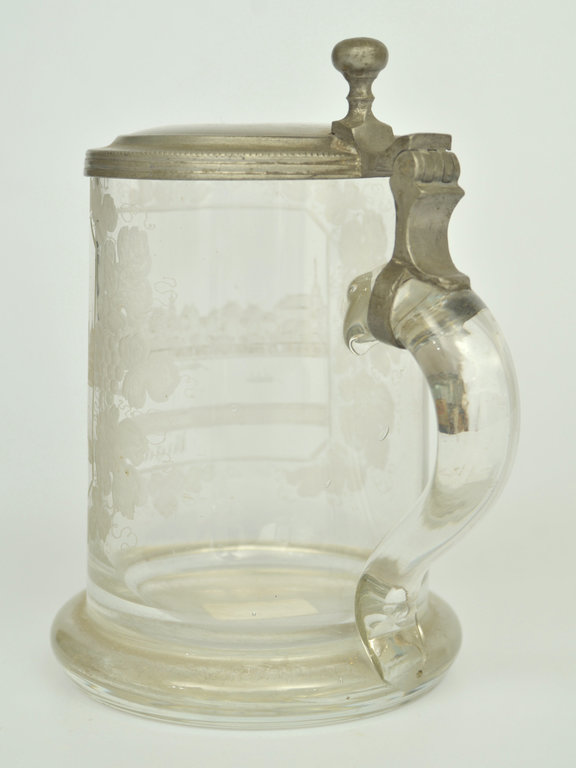 Glass beer cup with a panorama of Riga