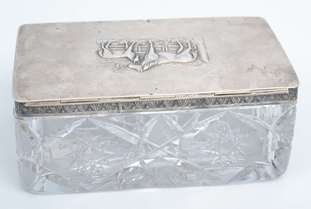 Хрустальная коробка для сигар с серебряной отделкой