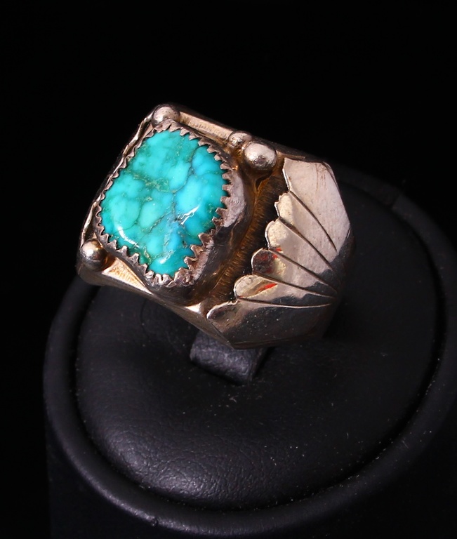 Silver Art Nouveau ring with turquoise (in box)