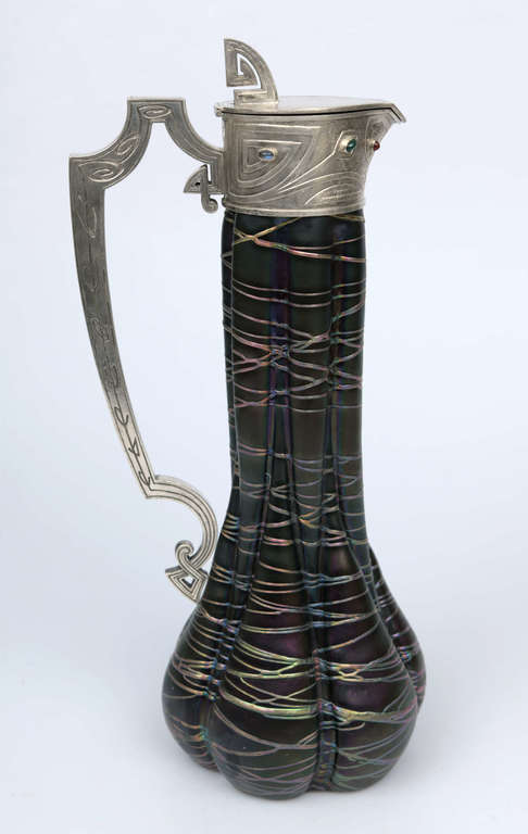 Stained glass decanter with silver finish and semi-precious stones